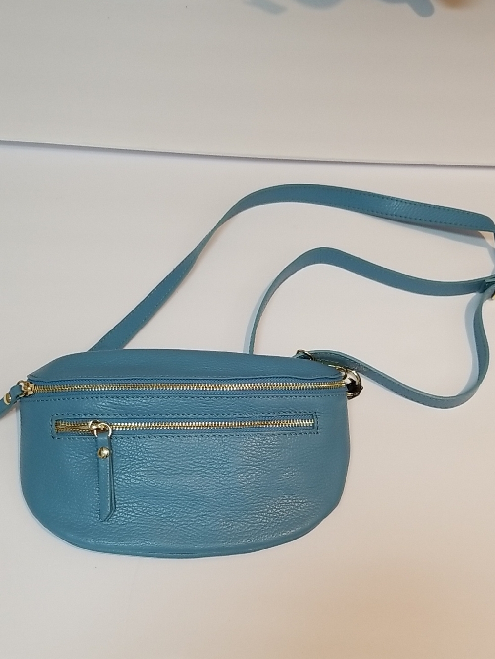 Blue Leather Crossbody Belt Bag